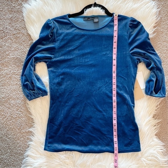 New Halogen Bright Blue Velour Half Sleeve Blouse - Picture 8 of 9